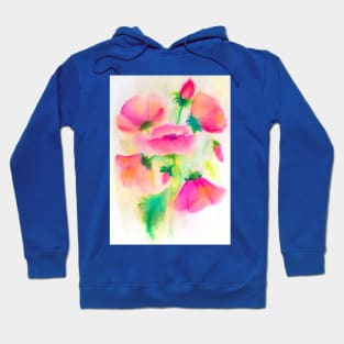 Pink poppies watercolor painting Hoodie